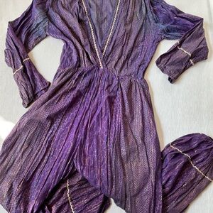 Garment jumpsuit sequins purple jumpsuit with long sleeve V-neck Sz m